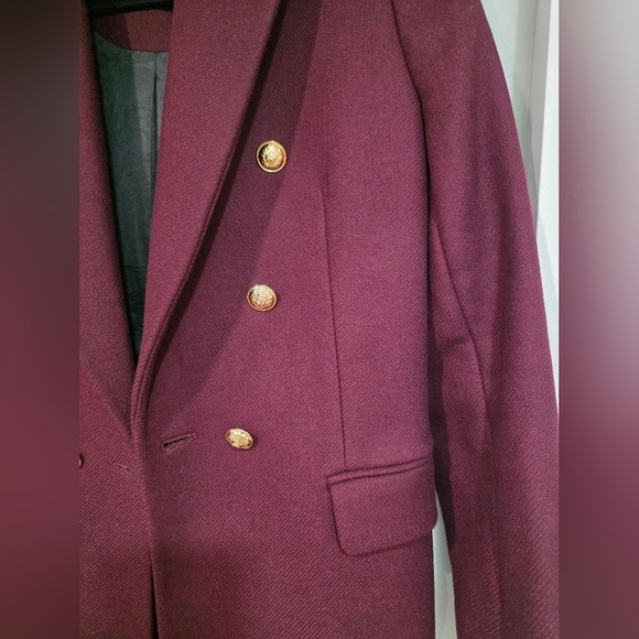 Zara Manteco Wool Elegant Burgundy Long Coat Double Beasted Gold Button - Picture 8 of 17